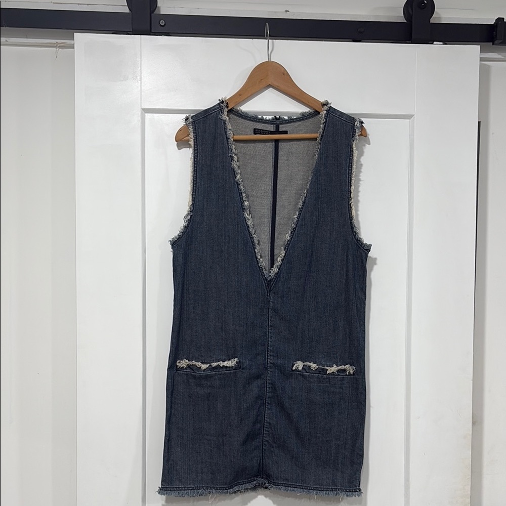 All Saints Blue Sleeveless Plunge Sheath Dress